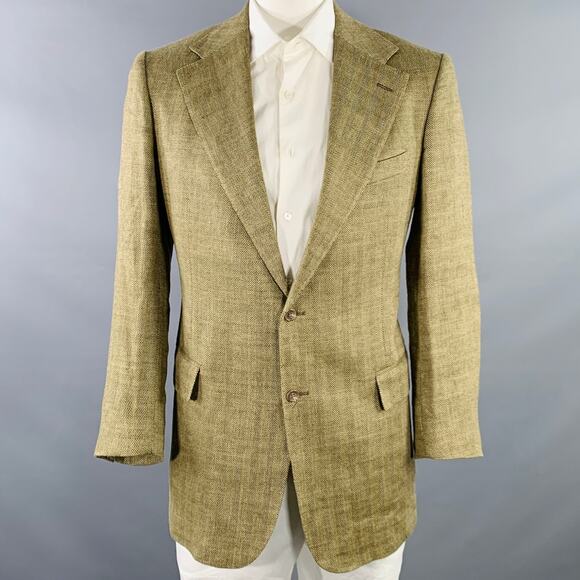 POLO by RALPH LAUREN Size 44 Tan Khaki Herringbone Flax Sport Coat - Picture 1 of 11